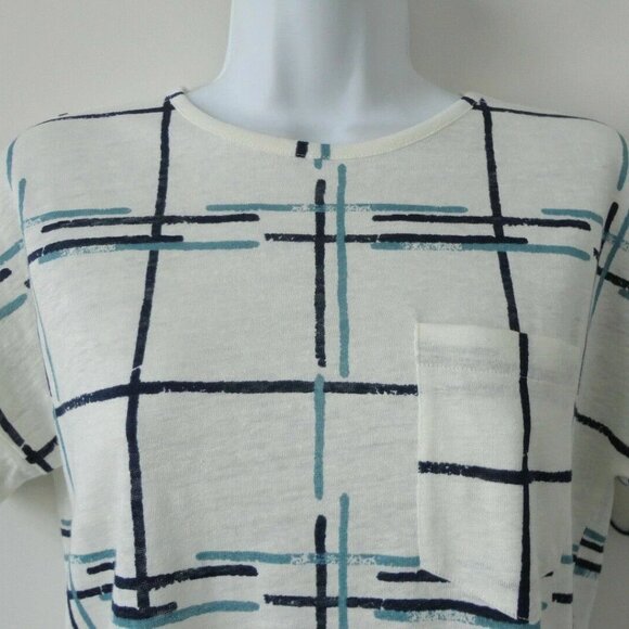 NWT TORY BURCH White Multi Linen Grid Print Pocket Tee Top Top XS - Picture 3 of 7
